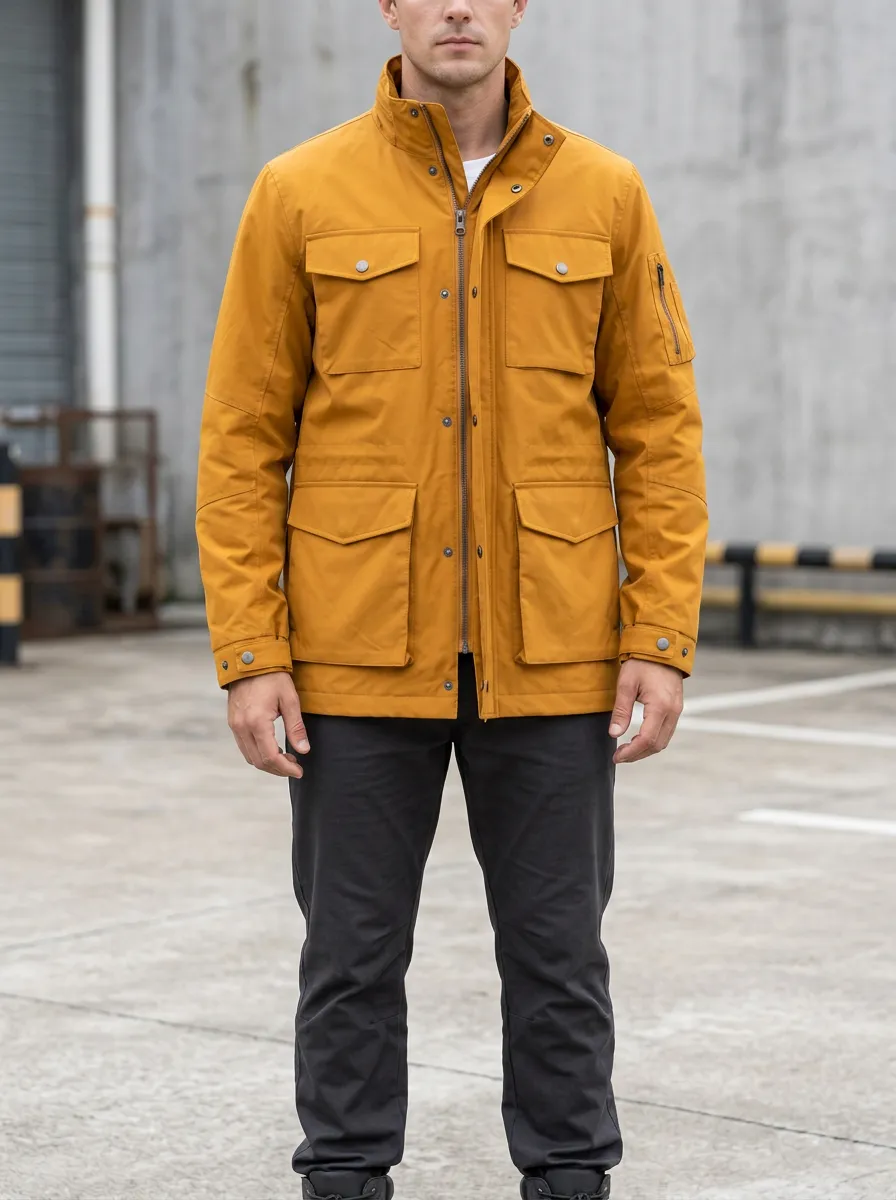 Men's Mustard Yellow Waterproof Field Jacket with Adjustable Cuffs
