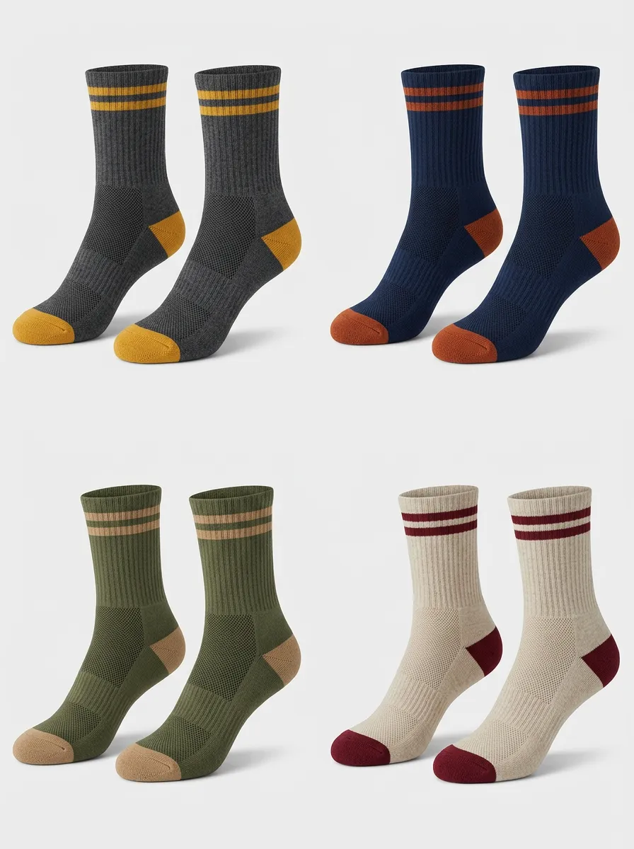 Men's Vintage-Inspired Double-Stripe Crew Socks Set