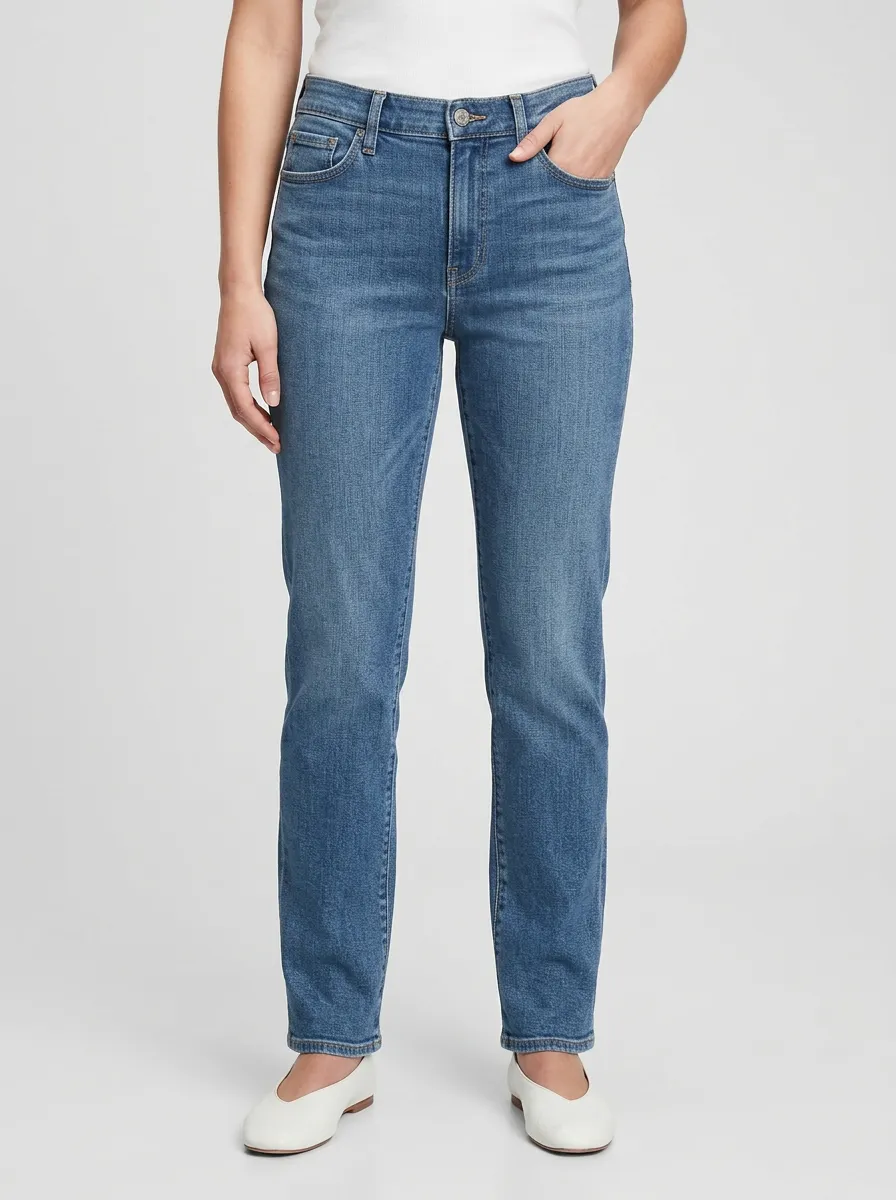 Straight Leg Mid Rise Casual Jeans
