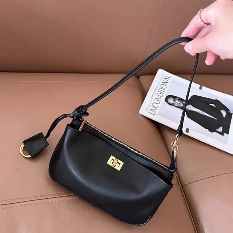Classic Black Leather Shoulder Bag