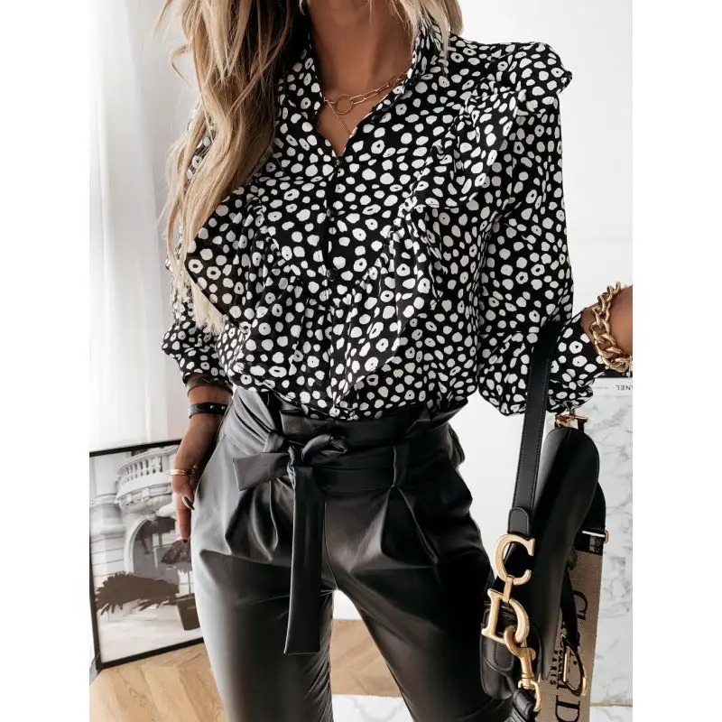 Casual Ruffled Polka Dot Blouse