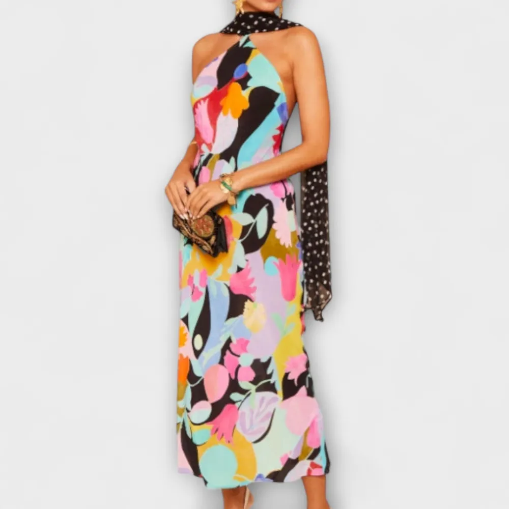 Chiffon Satin Sleeveless Midi Dress
