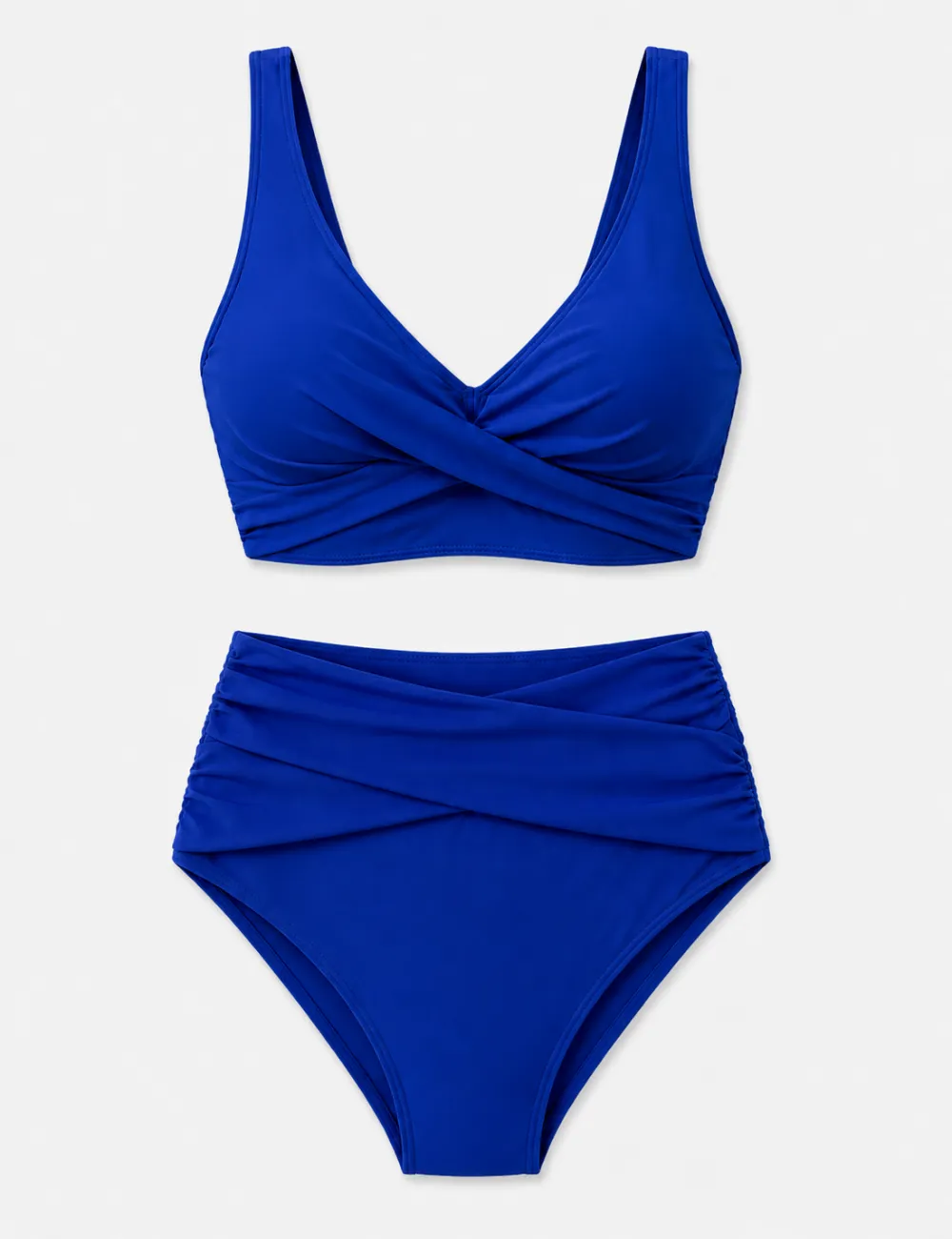 Twist Front V Neck High Waisted Bikini Set