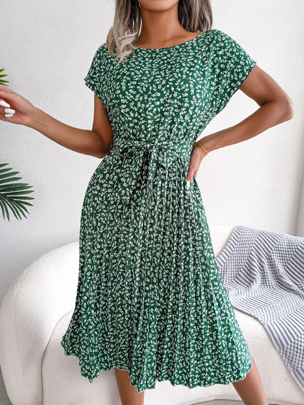 Soft Pleated Floral Dress