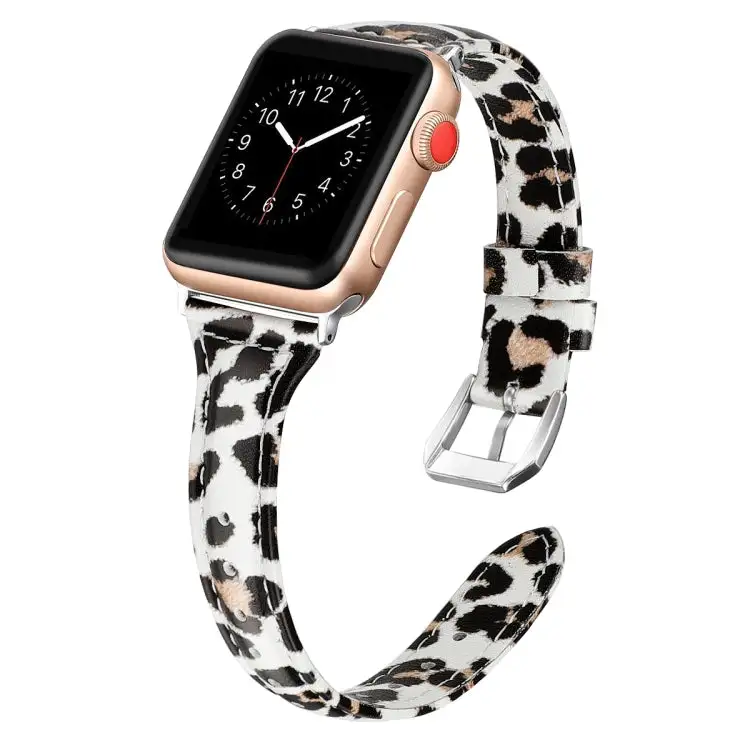 Genuine Leather Watch Band for Watch Series 9 & 8 & 7 41 mm / SE 3 & SE 2 & 6 & SE & 5 & 4 40 mm / 3 & 2 & 1 38 mm - Yellow Leopard Print