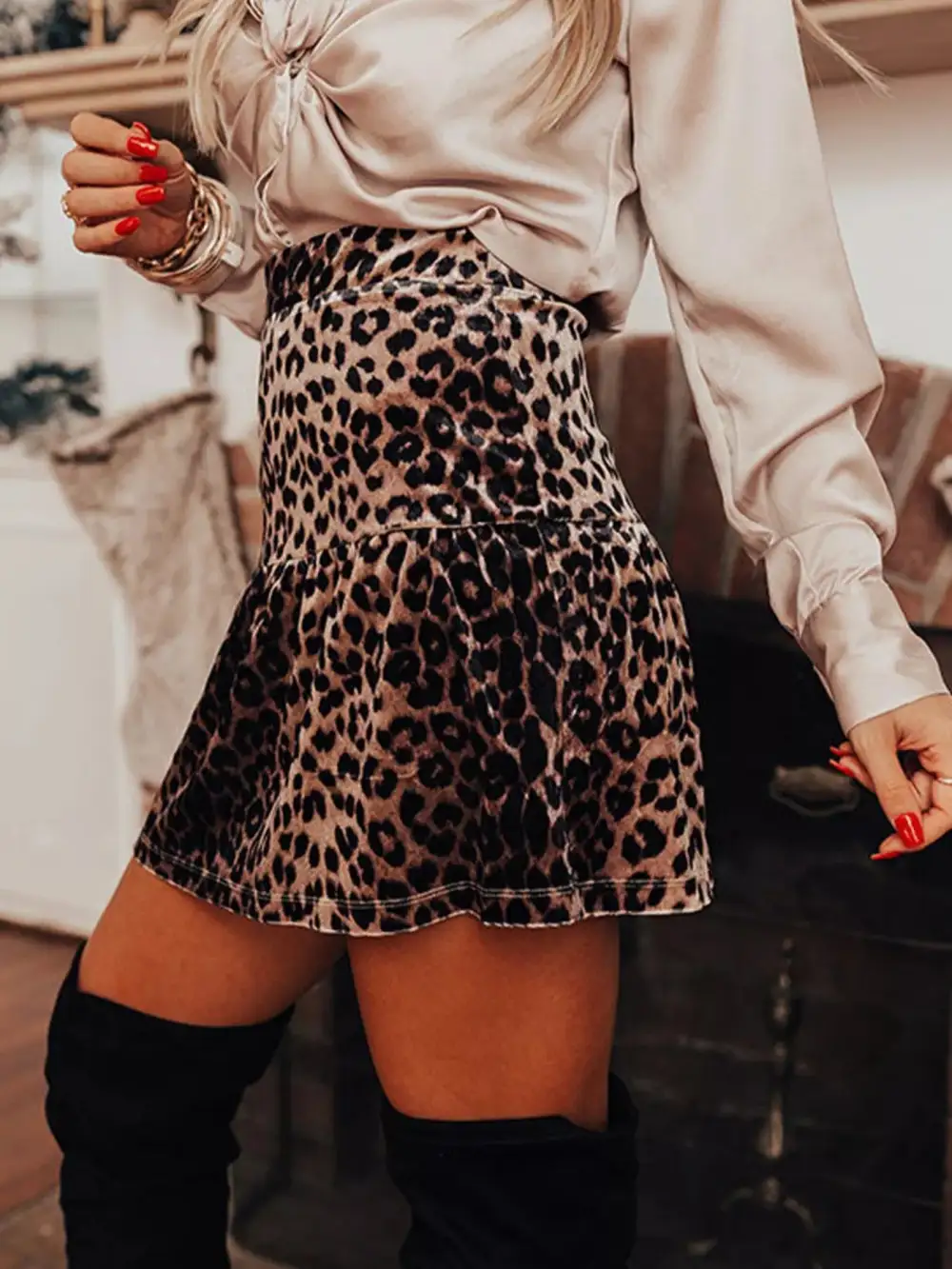Animal Print Tiered Mini Skirt