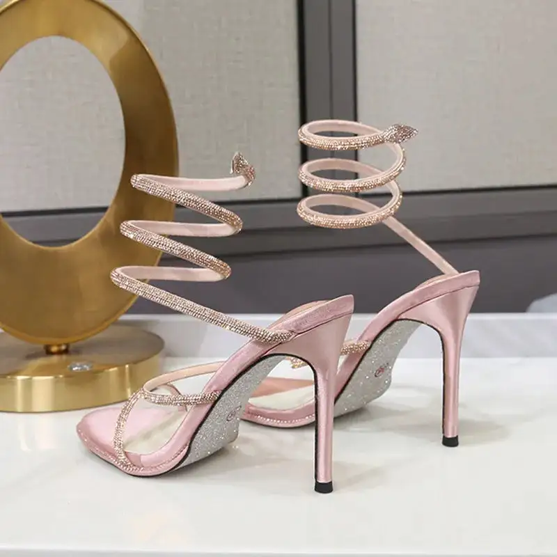 Satin Rhinestone Wraparound Pumps