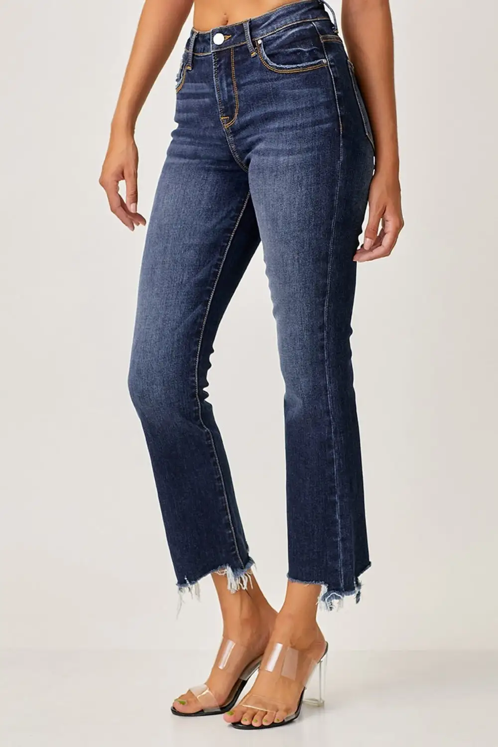Relaxed Cropped Raw-Hem Frayed Straight Leg Jeans