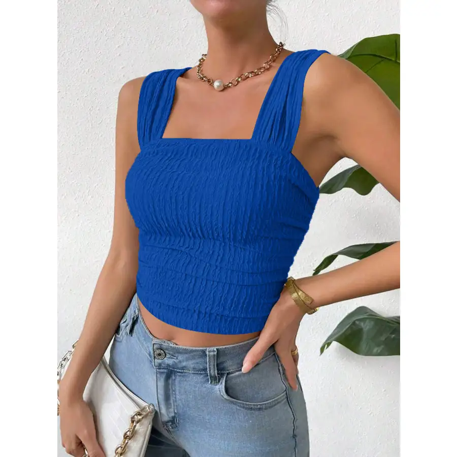 Textured Square Neck Wide Strap Tank