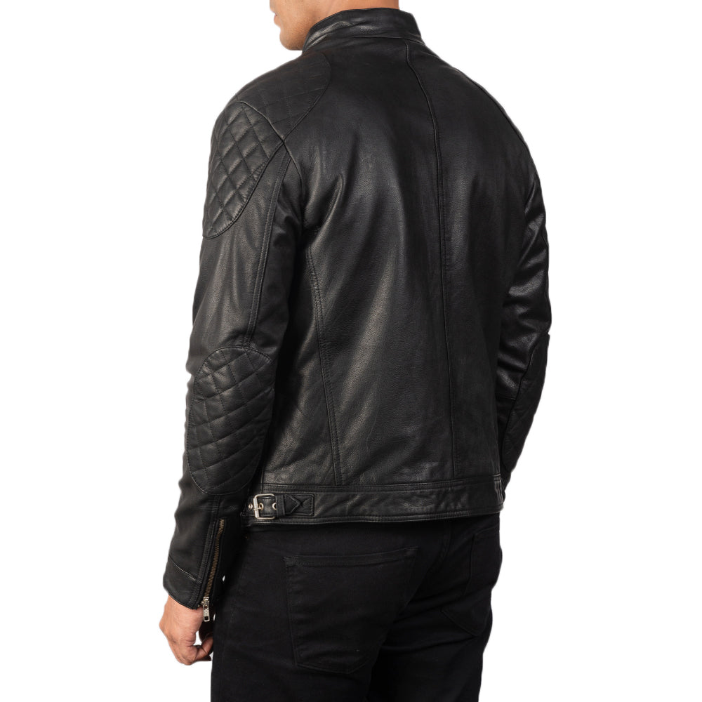 Men's Tonal Detail Biker Leather Jacket