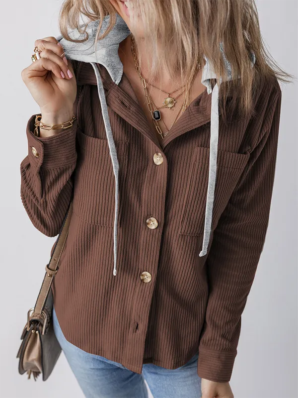 Buttoned Lapel Knit Pocketed Knit Jacket