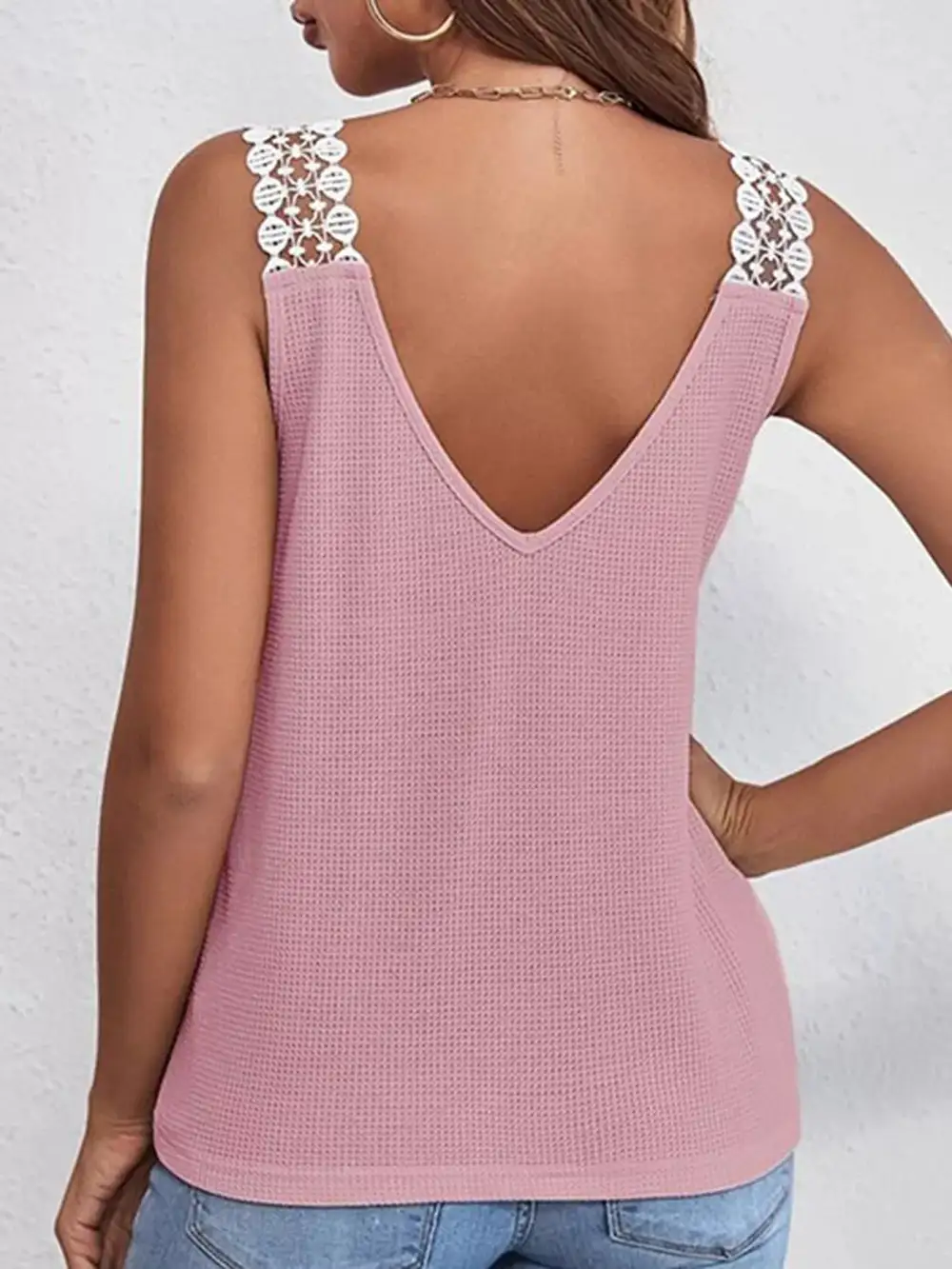 Refined V-Neck Lace-Trim Tank Top