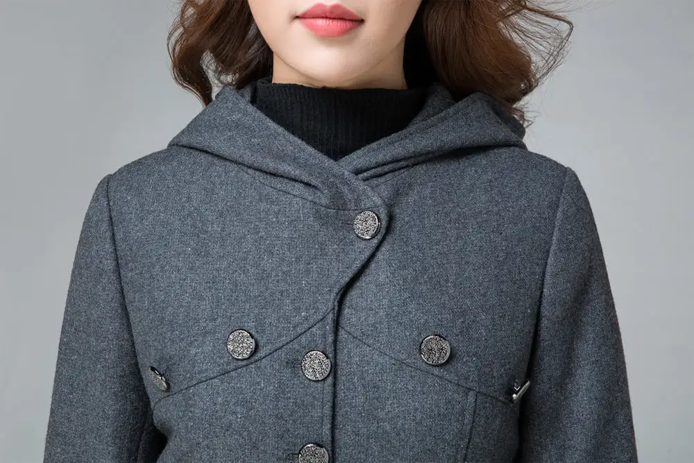 Plaid Wool Blend Swing Hooded Coat