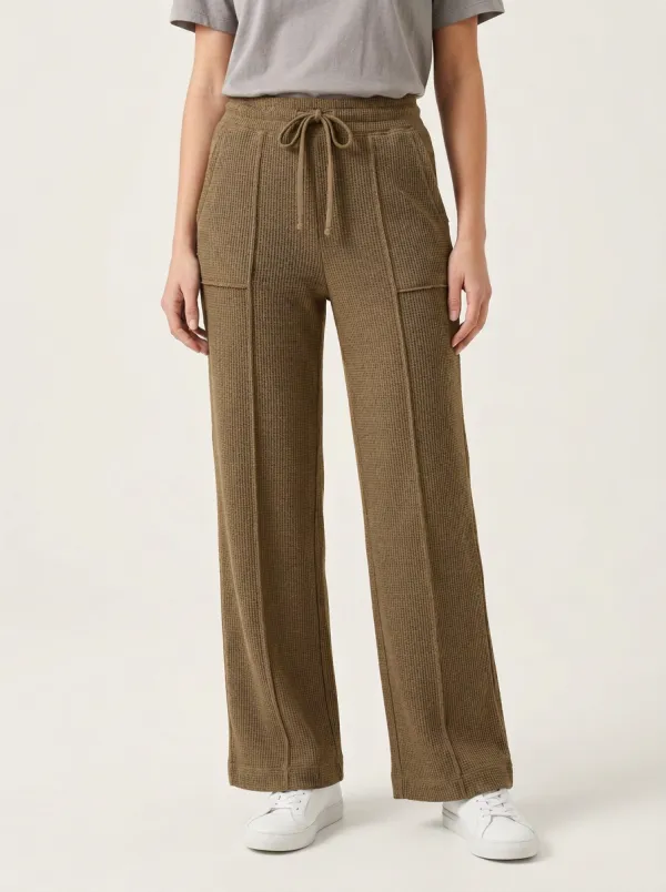 Women's Casual Lounge Waffle Knit Drawstring Wide Leg Pants