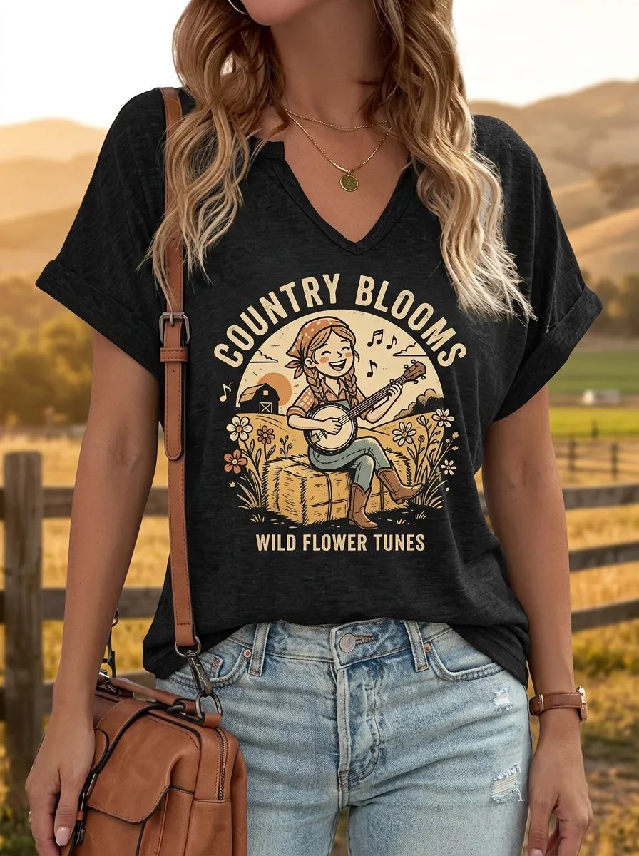 Refined Country-Music Women's V-Neck T-Shirt