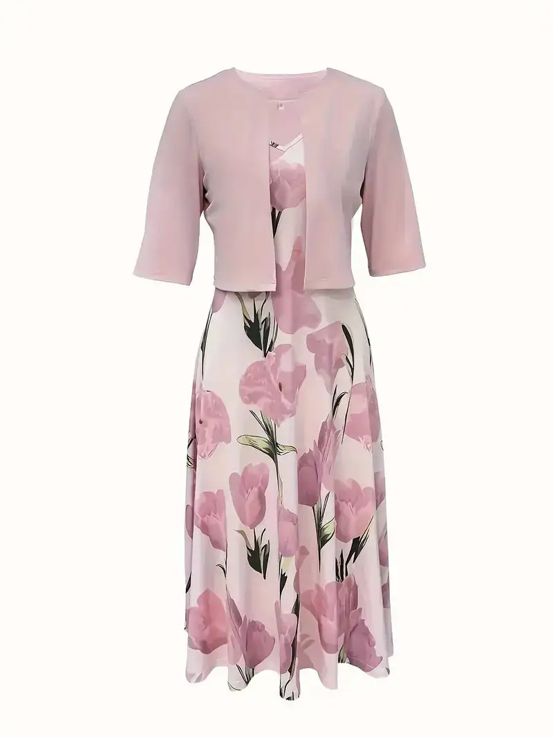  Floral Maxi Dress Jacket Set