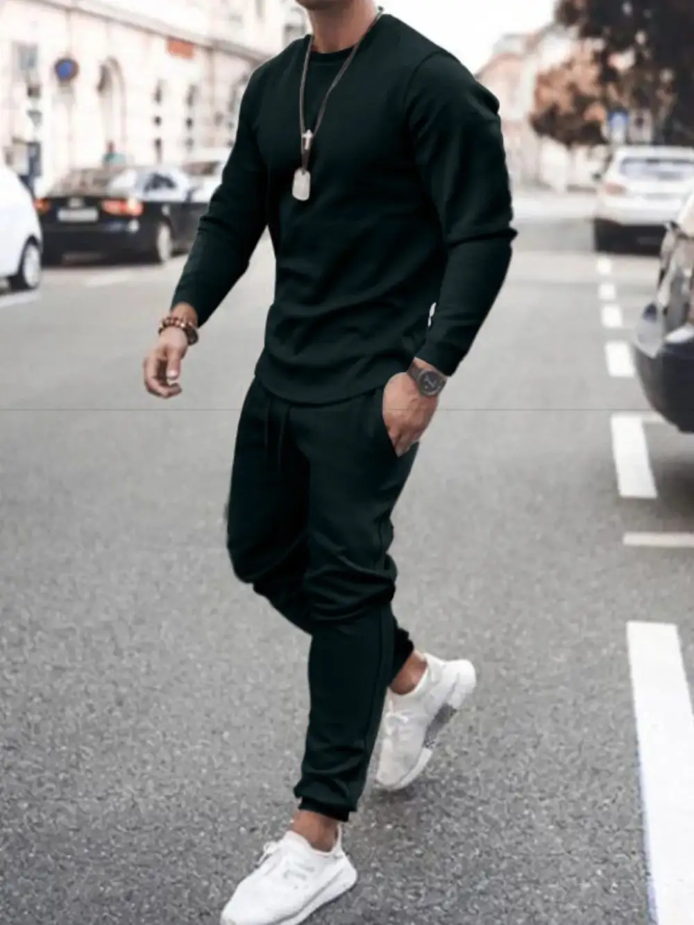 Round-Neck Long-Sleeve Top and Pants Sport Set