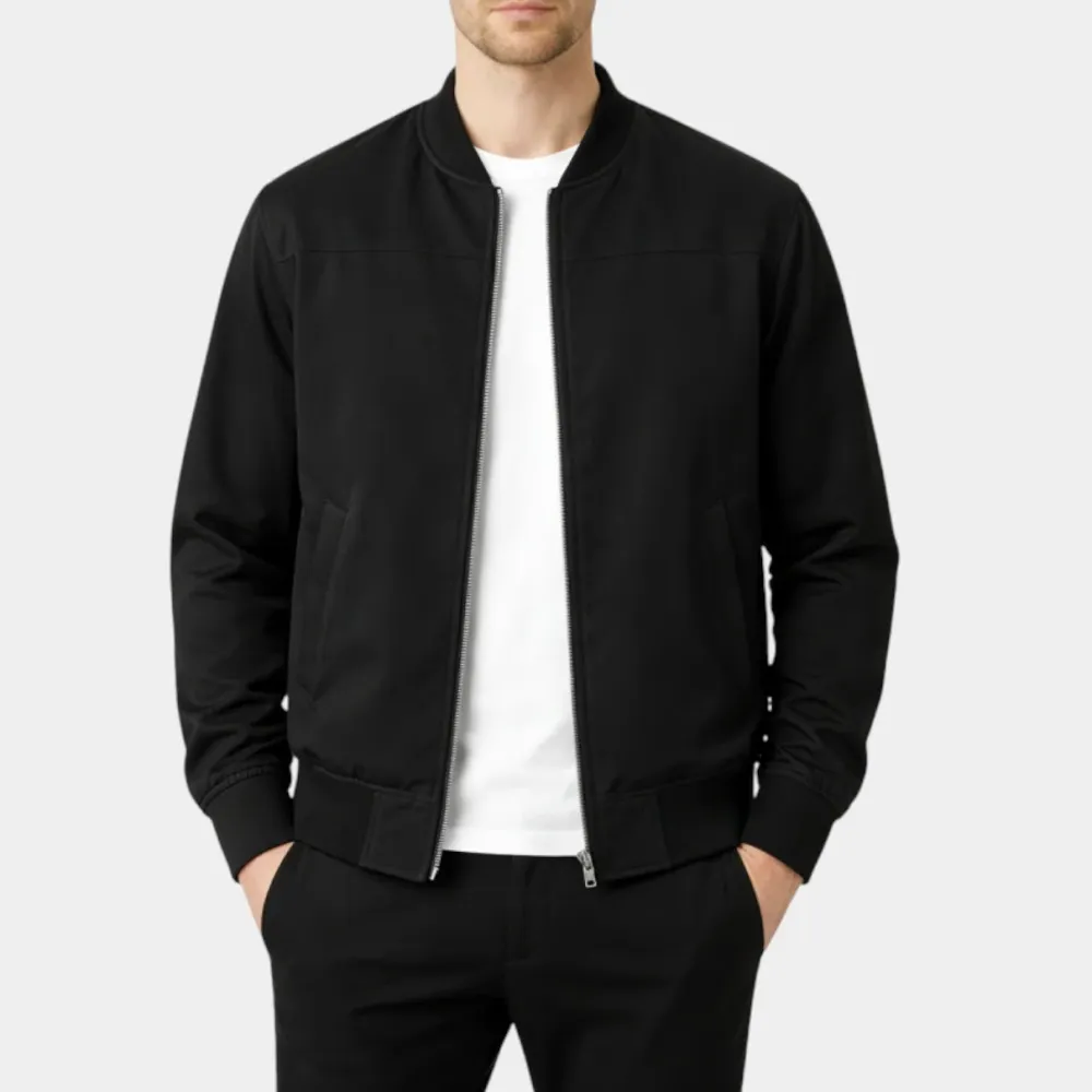 High Neck Zip Front Lightweight Bomber Jacket
