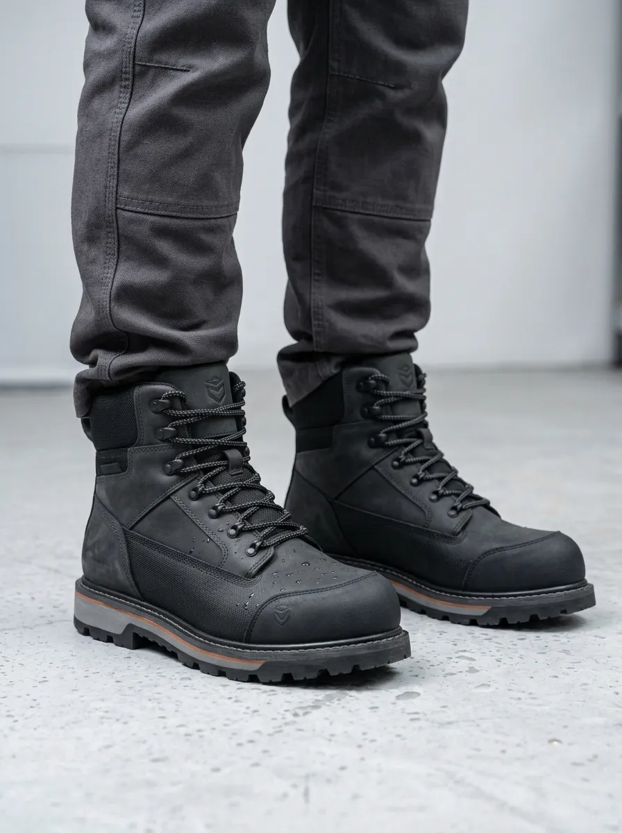 Unisex Waterproof Outdoor Black Printed Work Boots
