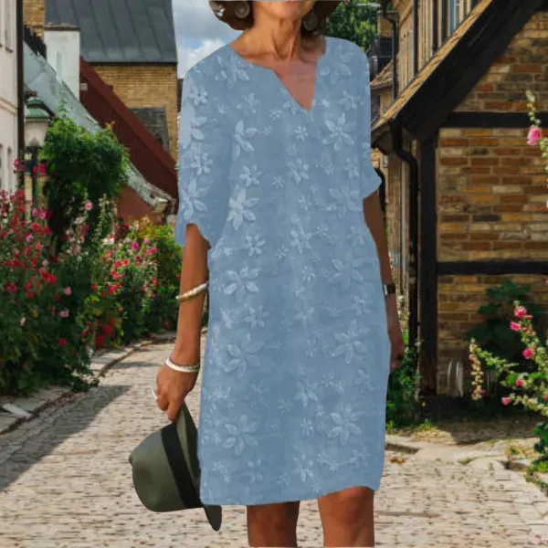 Women's V-Neck Short-Sleeve Floral Cape Midi Dress