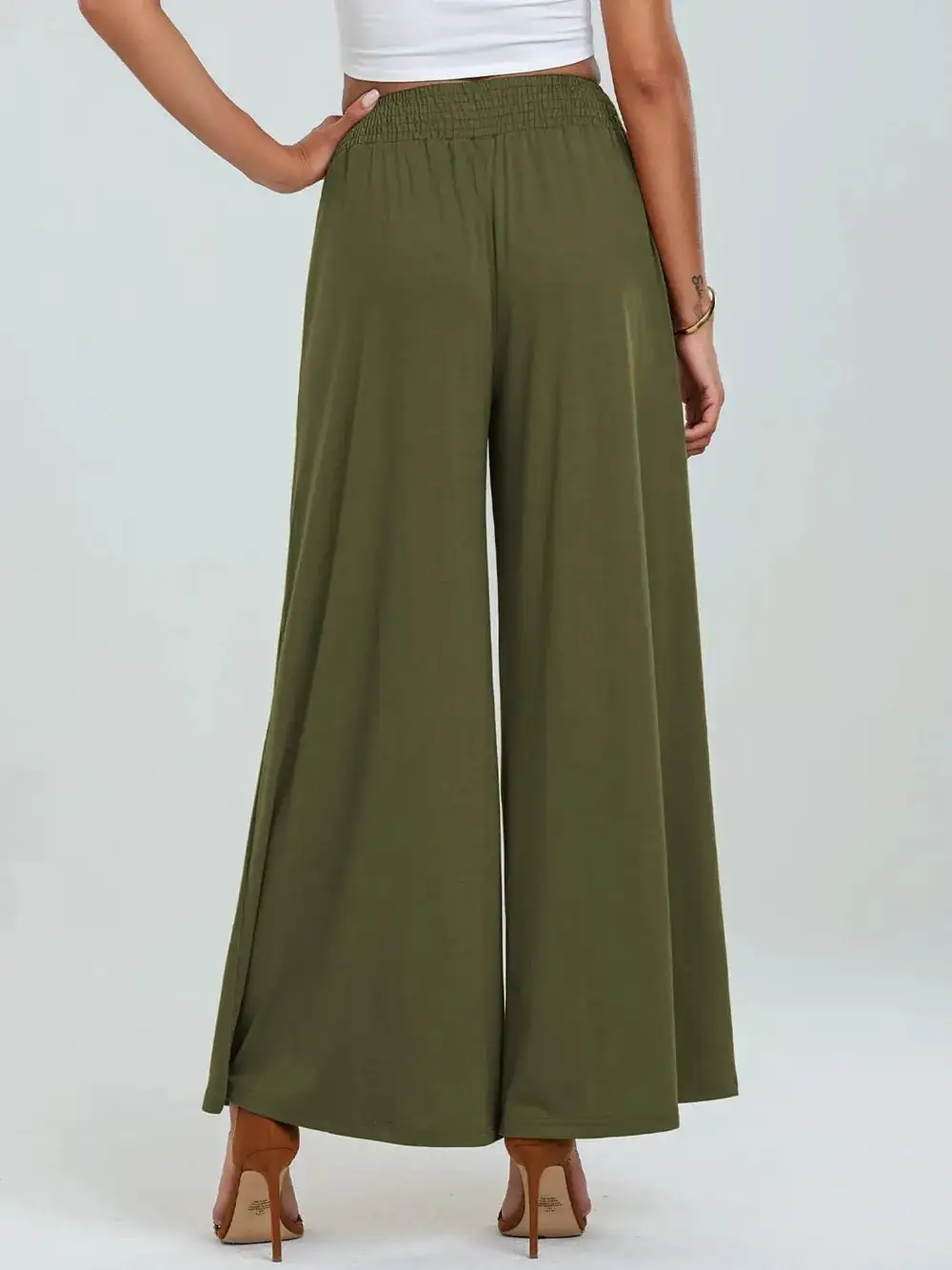 Wide Leg Elastic Waist Pocketed Pants