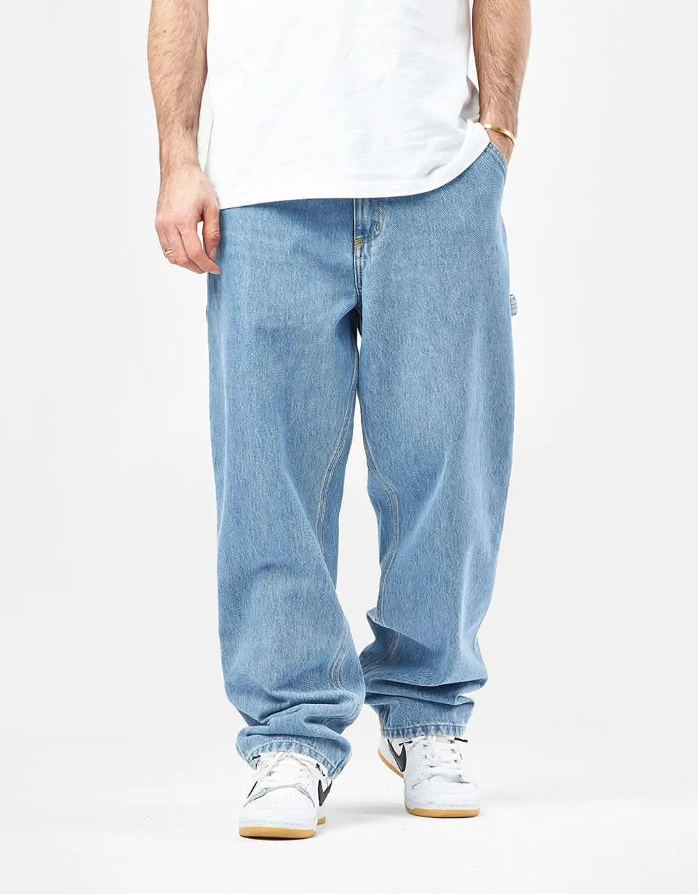 Stone Bleached Relaxed Single Knee Denim Jeans