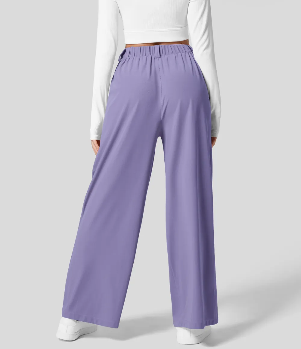 2026🔥  High Waisted Plicated Side Pocket Wide Leg Waffle Work Pants