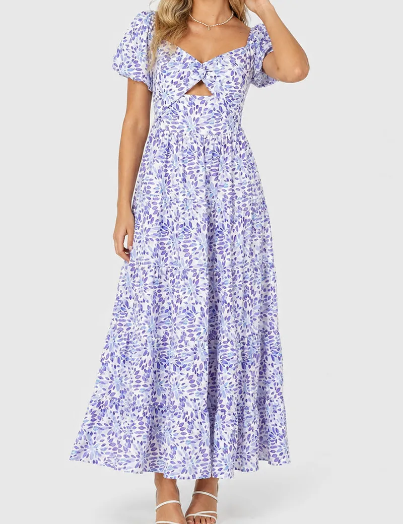 Bubble Short Sleeves Maxi Dress