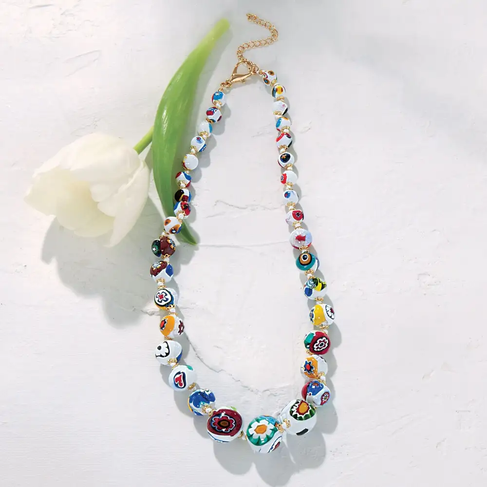 Glass Mosaic Heart Beaded Necklace