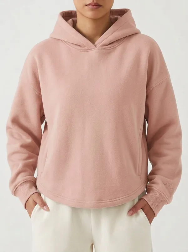Women's Minimalist Sage Green Solid Color Embroidered Wave Hoodie
