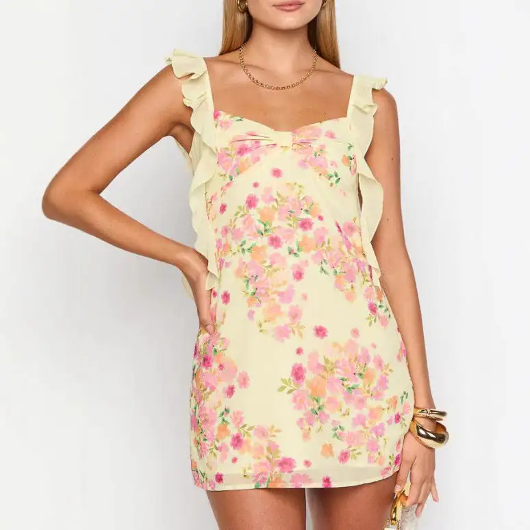 Women's Bodycon Floral Ruffled Beach Mini Dress