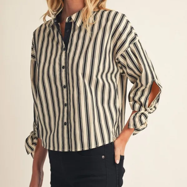 Tie Detail Sleeve Stripe Top