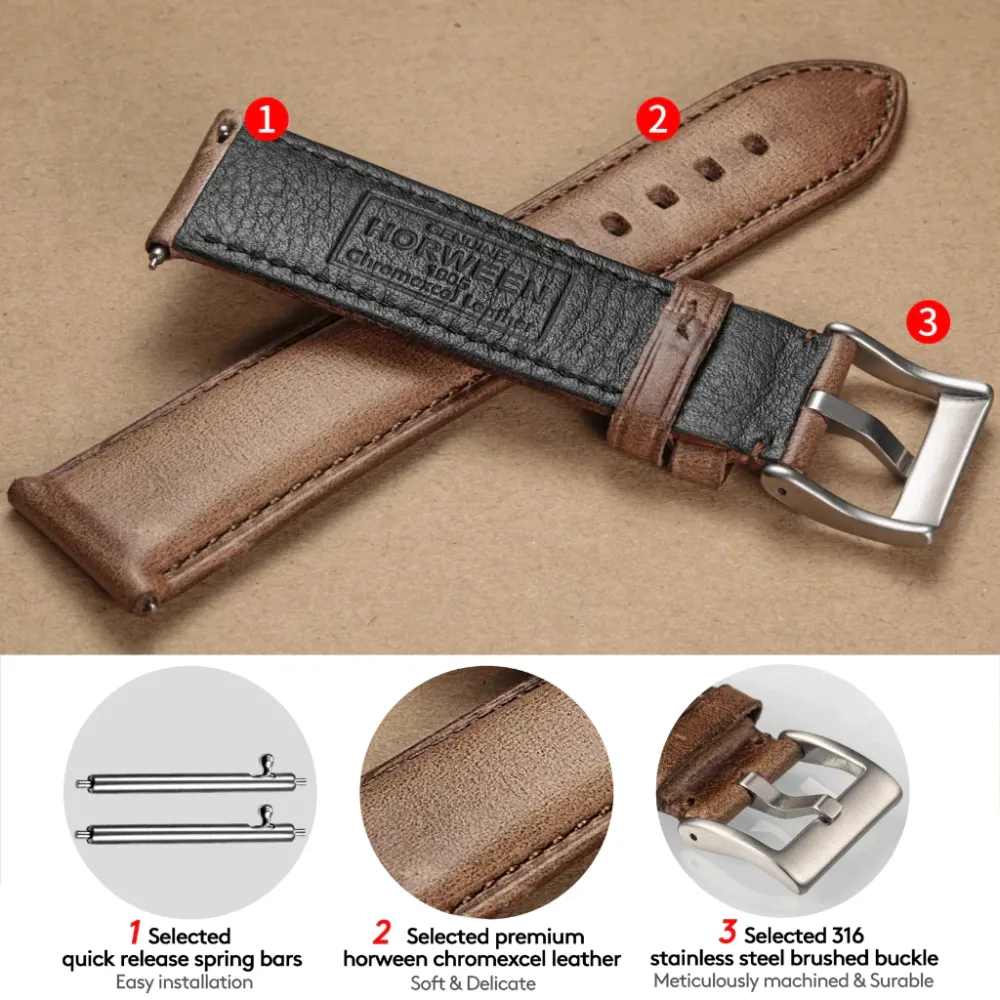 Vintage Leather Watch Strap Silver Pin Buckle Watch Accessories