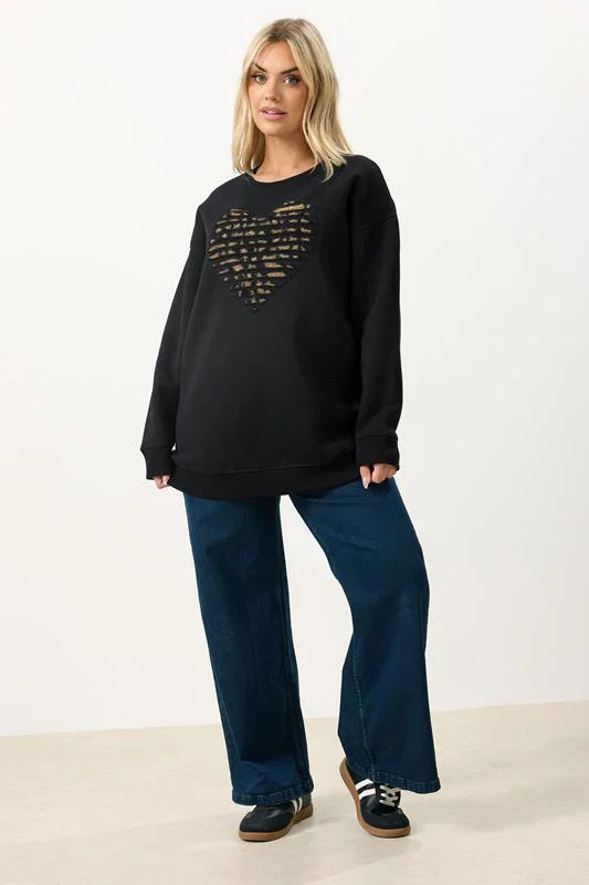 Black Leopard Heart Long Sleeve Sweatshirt detail 1
