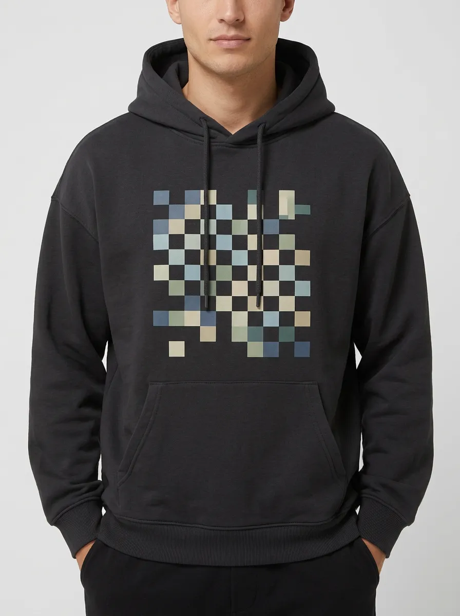 Men's Geometric Pixel Art Pattern Print Hoodie