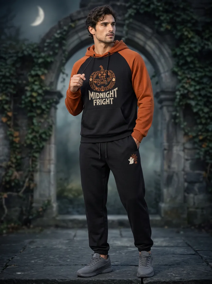 Men's Halloween Midnight Fright Pumpkin Ghost Printed Tracksuit