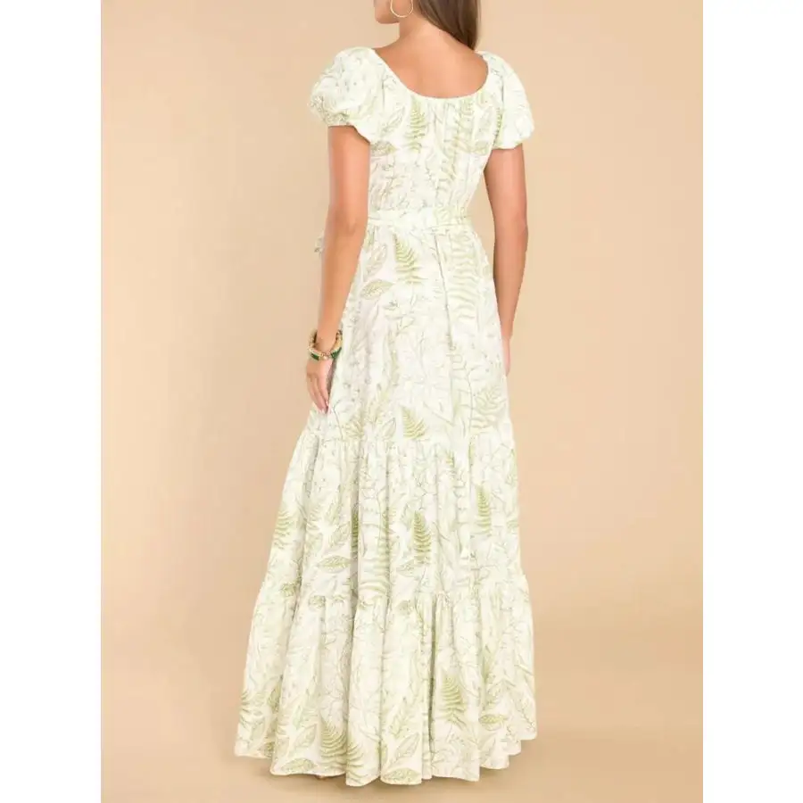 Printed Puff Sleeve Maxi Dress