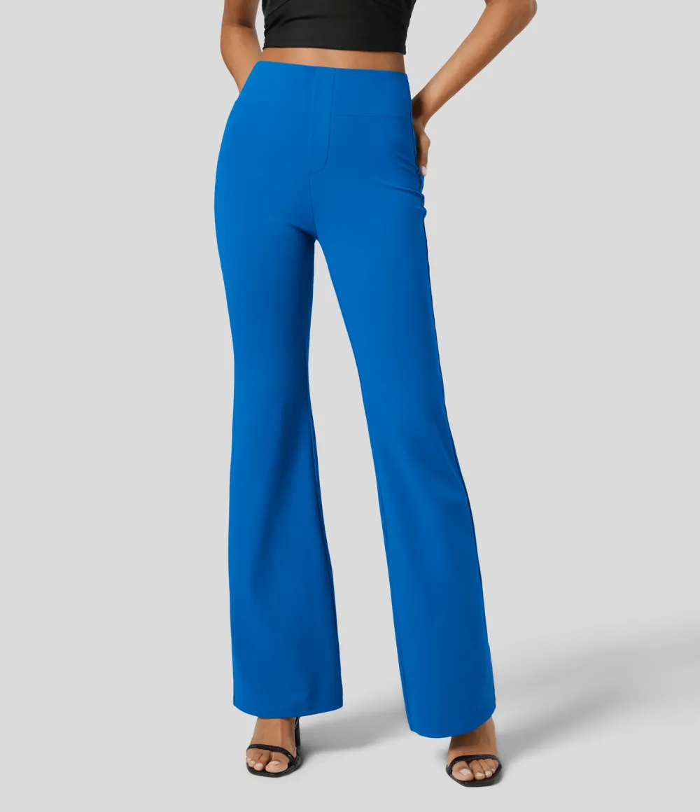  High Waisted Back Side Pocket Slight Flare Work Pants