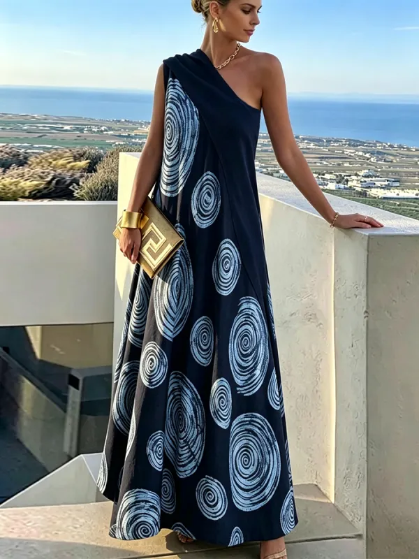 Loose Pleated Printed Maxi Dress
