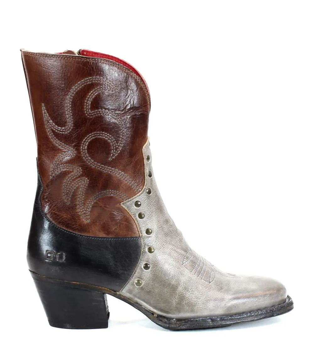 Side-Zip Studded Contrast-Stitched Western Boots