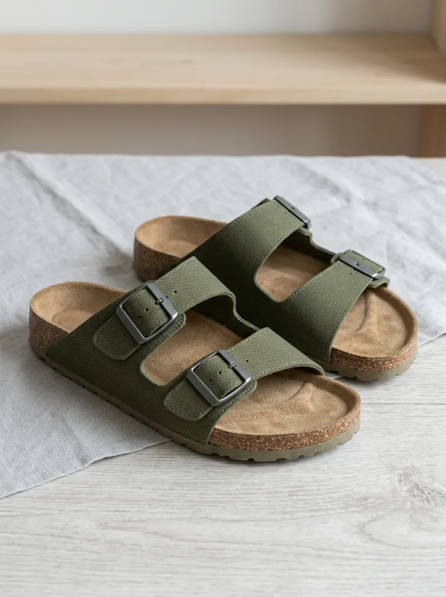 Unisex Classic Canvas Double Buckle Cork Sandals