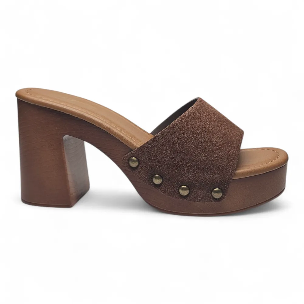 Boho Lightweight Studded Wooden Heel Mule