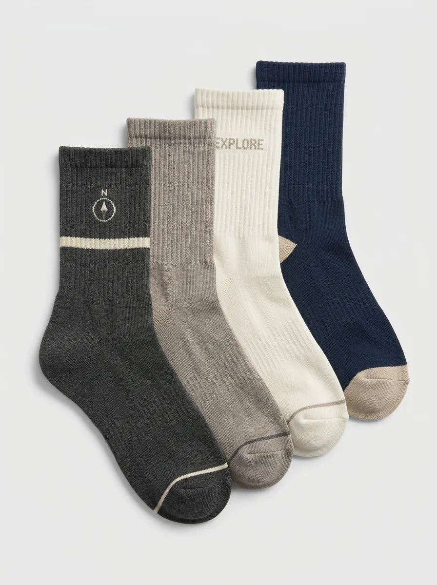 Men's Four-Pair Outdoor Adventure Compass Explore Printed Crew Socks
