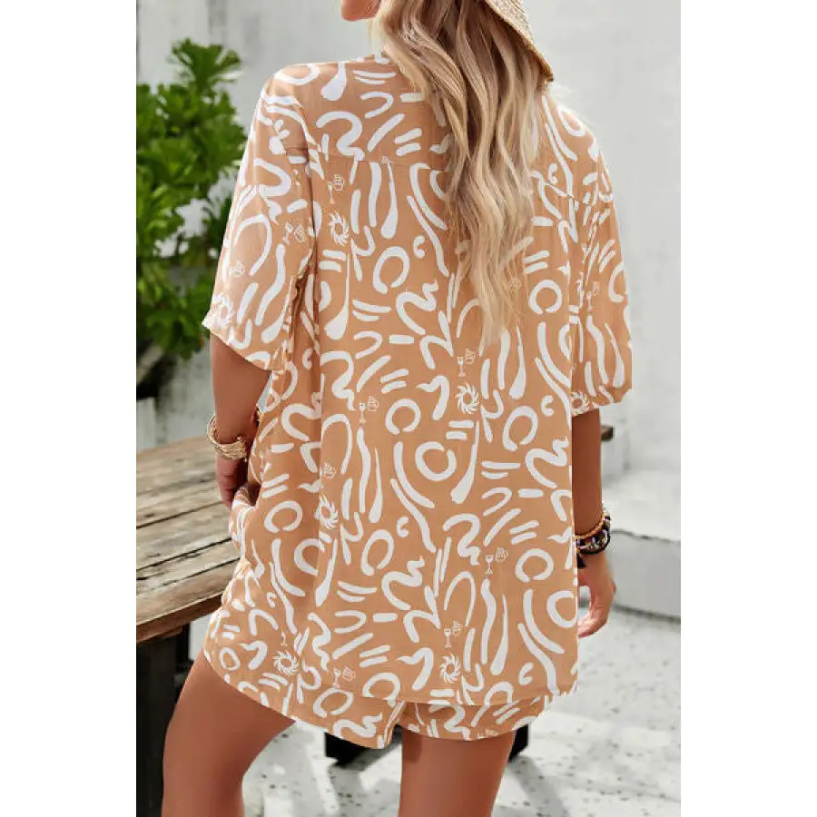 Vacation Printed Button Up Shirt and Shorts Set