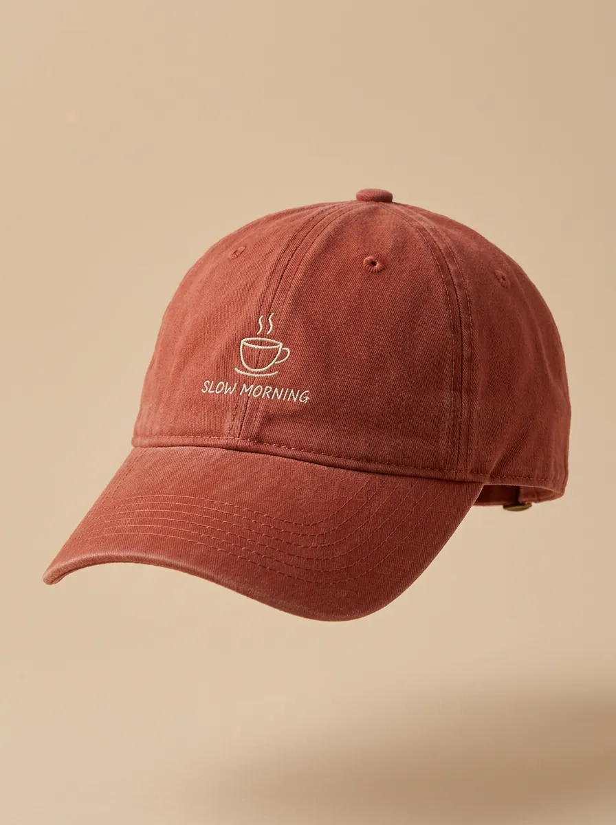 Classic Motif Coffee-Lover Slow-Morning Embroidered Unisex Baseball Cap