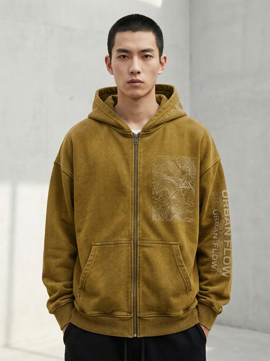 Patterned Topographic Men's Graphic Hoodie