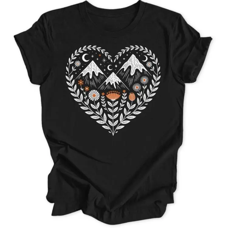 Mountain Flowers Heart Unisex T-Shirt