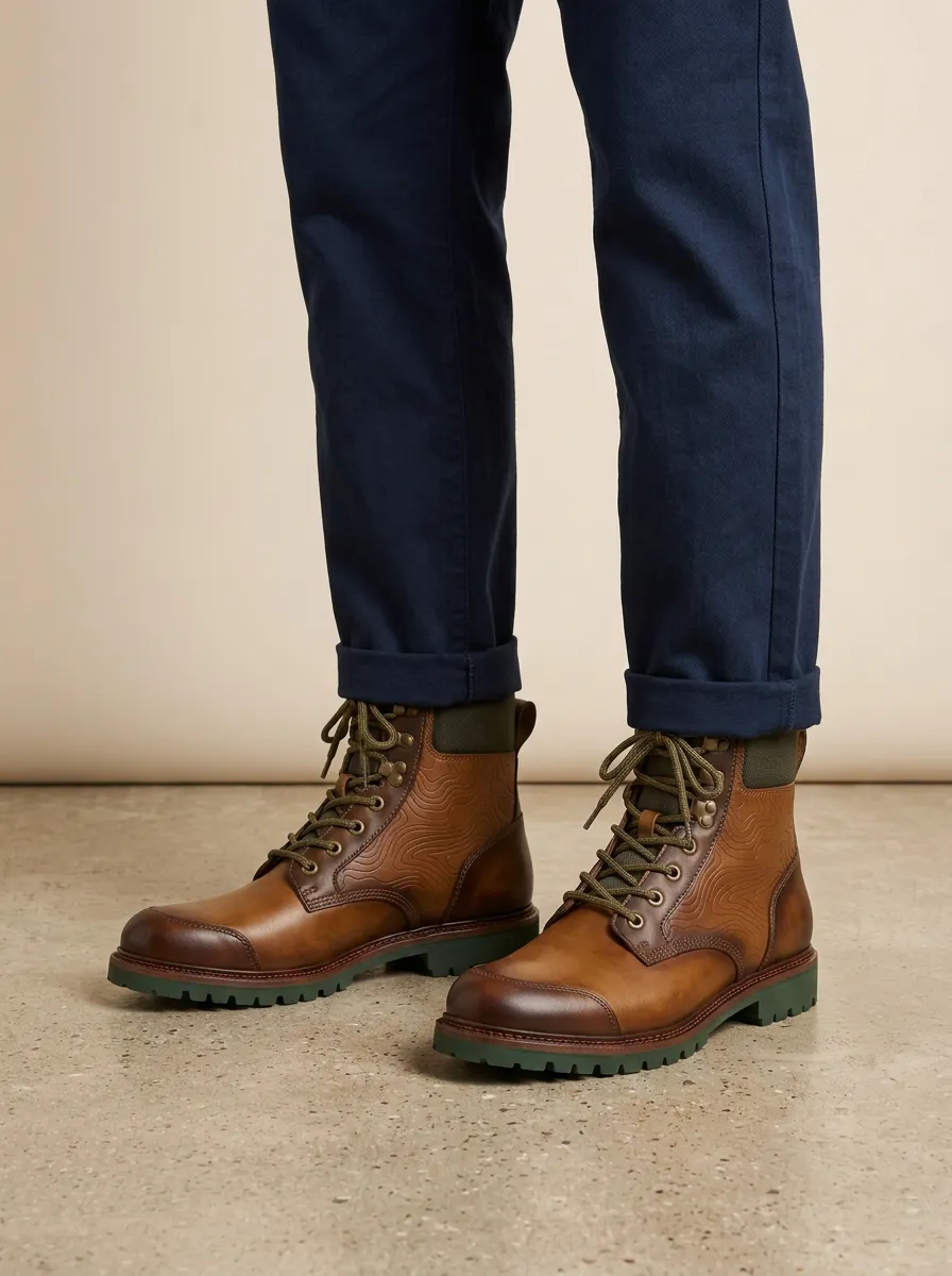 Men's Hiking Topographic Embossed Work Boots