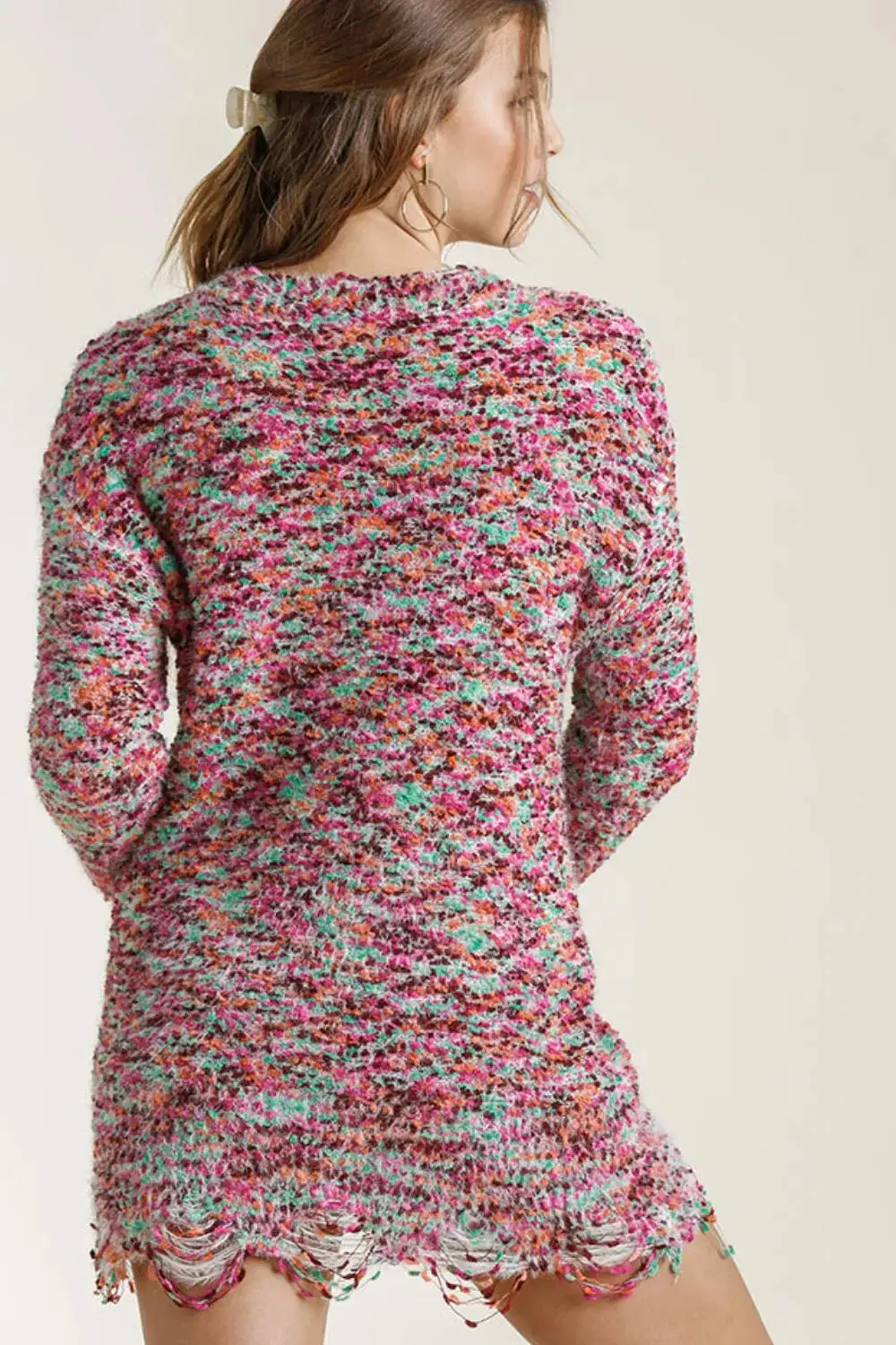 Distressed Hem Round Neck Knit Tunic Dress
