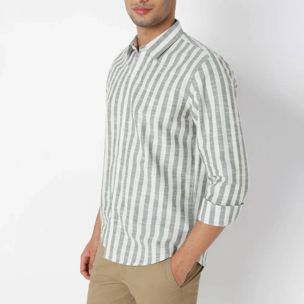 Weekend Striped Slim Fit Linen Men's Formal Shirt